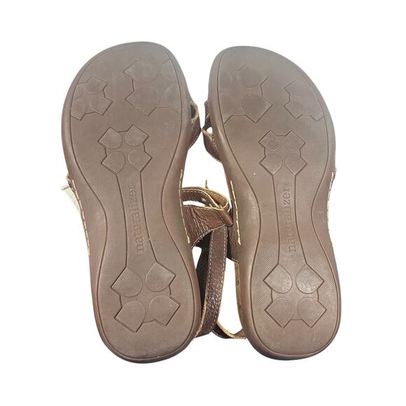 Naturalizer Brown Leather Strappy Sandals Size 9.5 Comfort Walking Cork Sole - Picture 4 of 9